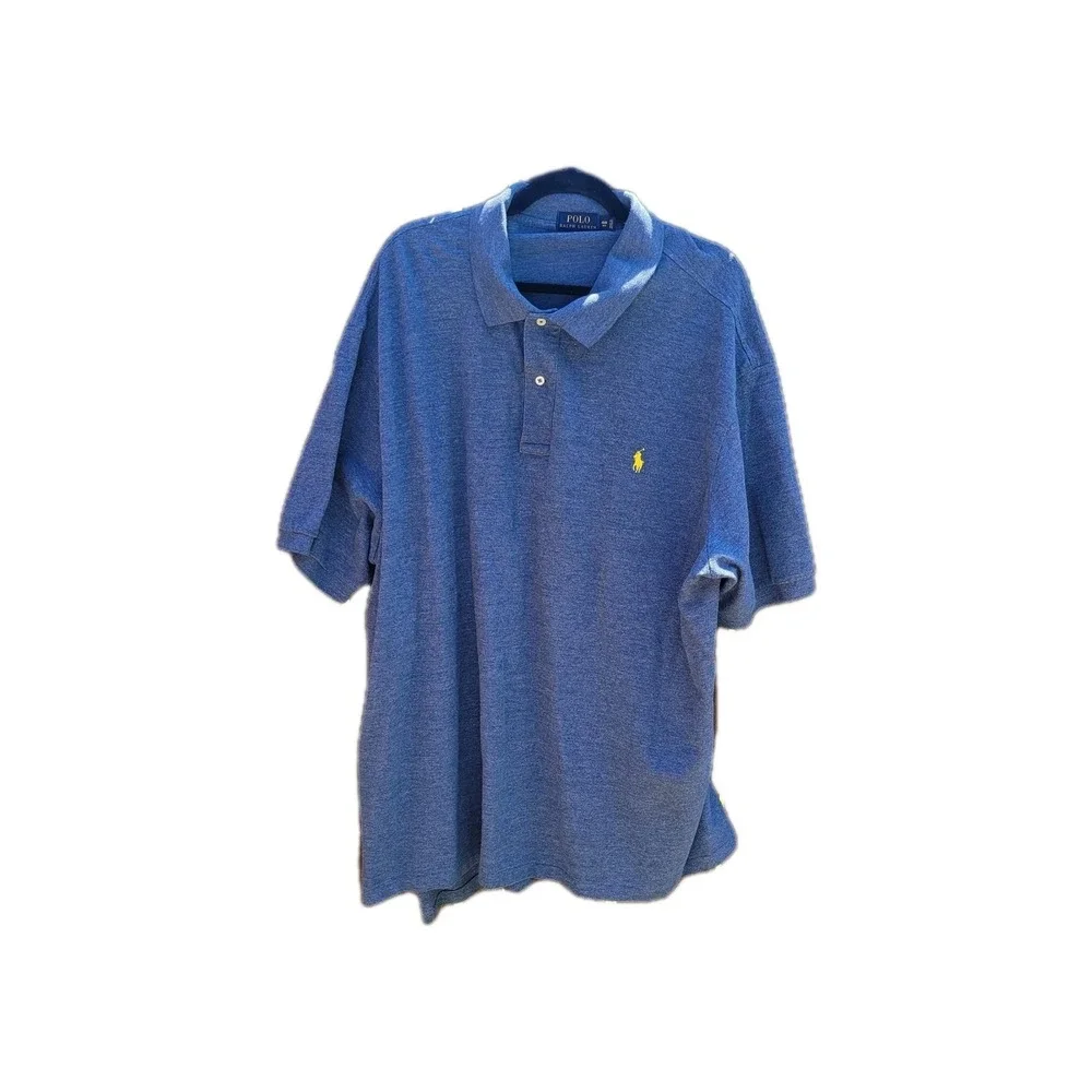 Polo Ralph Lauren Mens‎ 4XB Big Blue Heather Mesh Polo Shirt Yellow Pony Cotton